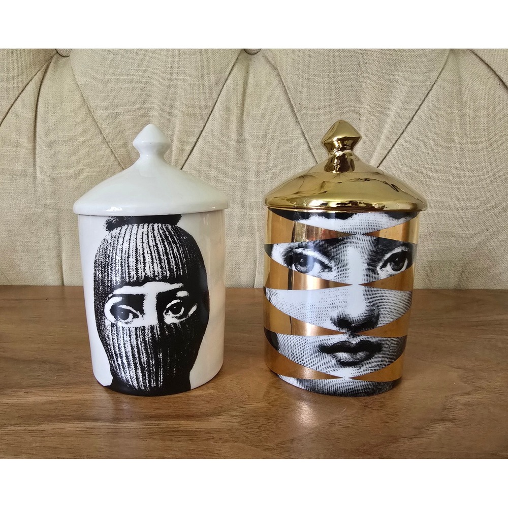 Designer Face Ceramic Canister Set with Lids – Black White Gold Decor – Set of 2